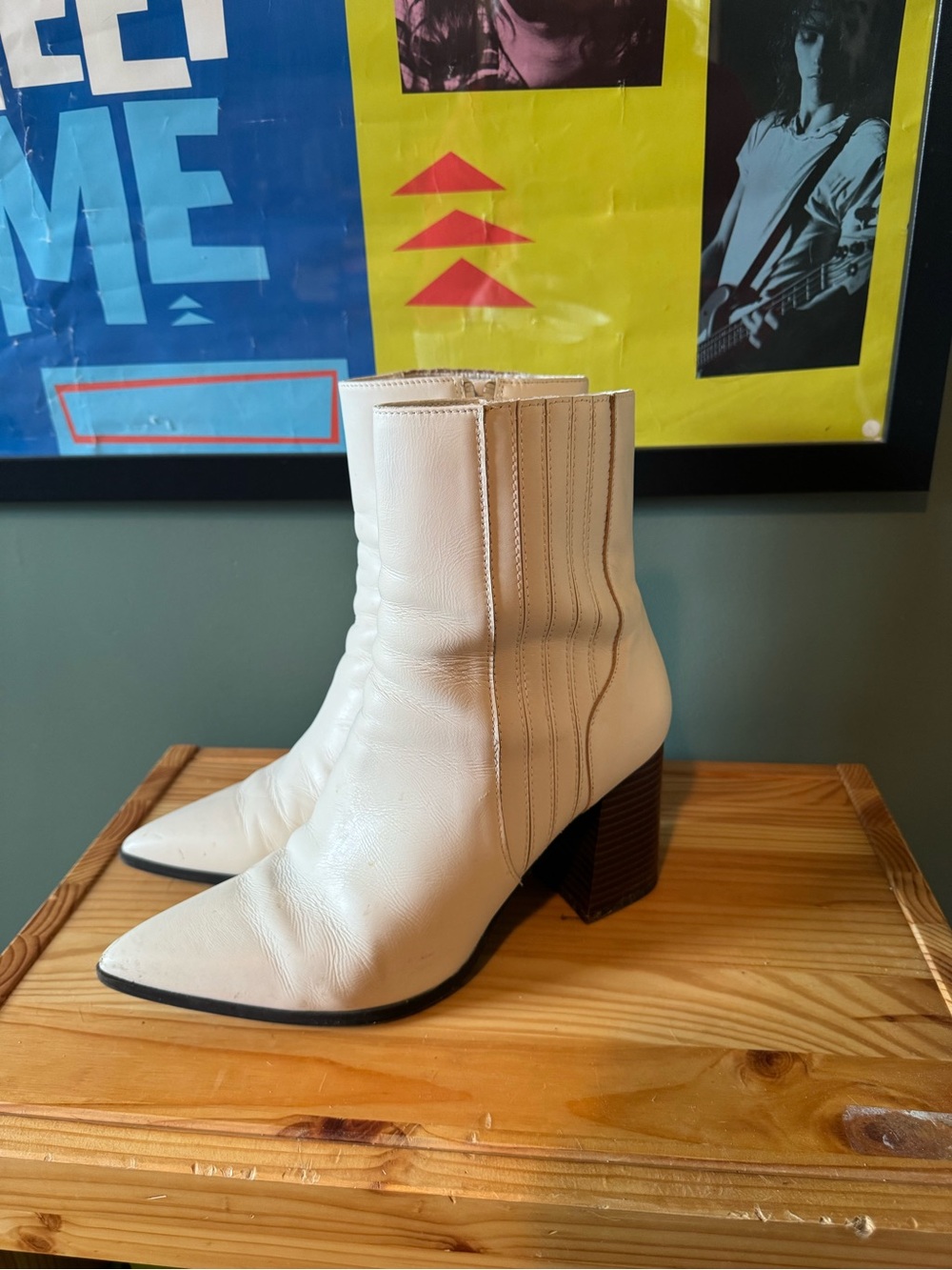Blonde Women's Cream Pointed Toe Ankle Boots